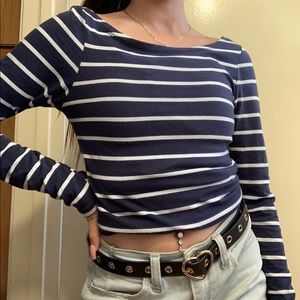 Blue and white stripe long sleeve top